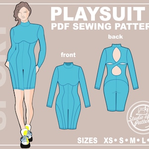 PATTERN PLAYSUIT SPORT. Sewing Pattern Jampsuit. Digital Pack 5 size. Instant Download. Print-at-home