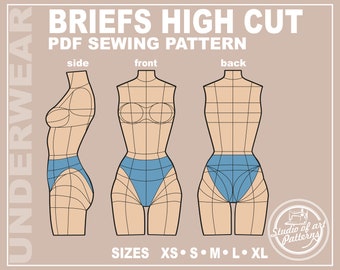 Womens High Cut Briefs Sewing Pattern (PDF Digital Download, 5 Sizes XS-XL, A4 Print-at-home/A0 Plotter Format)