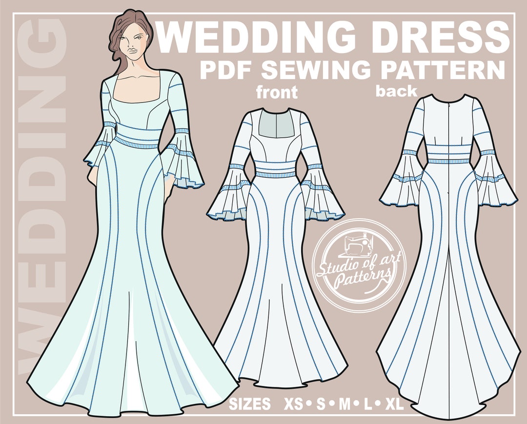 PATTERN WEDDING DRESS Sewing Pattern Digital Pack 5 Sizes Instant