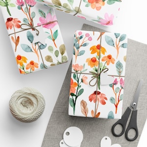 Wrapping Paper, Watercolor Wildflower Gift Wrap Roll, Floral Pattern for Birthday, Christmas, Wedding - Kraft Paper, Recyclable,