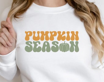 Retro pompoenseizoenssweater, grafische herfstshirt dames
