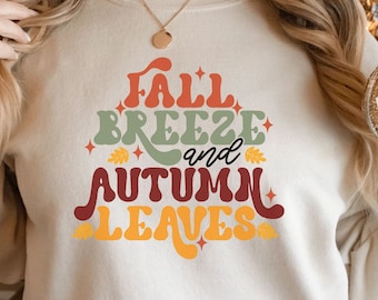 Retro Fall Breeze-sweater: grafische herfstbladeren, Thanksgiving-T-shirt