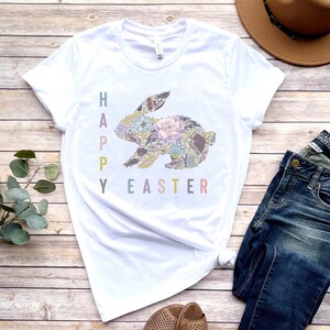 Blumen Osterhase T-Shirt: Frauen Frühling Tee