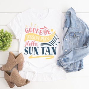 Plan lekcji pożegnalnej Koszulka Hello Suntan, Koszulka ostatniego dnia szkoły, Koszulka na koniec roku, Koszulka Teacher Mode, Koszulka na koniec roku szkolnego