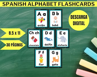 Tarjetas didácticas del alfabeto español: Juego de aprendizaje, juguete Montessori (Descarga digital)