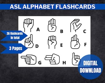 Schede didattiche dell'alfabeto ASL: apprendimento della lingua dei segni (download digitale)