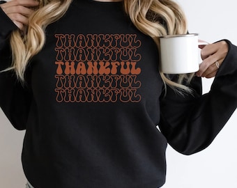 Retro Thankful-herfstsweater: gezellig Thanksgiving-T-shirt