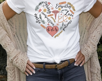 Hart-T-shirt voor verpleegster: zorgzaam, empathie, mededogen - cadeau cadeau