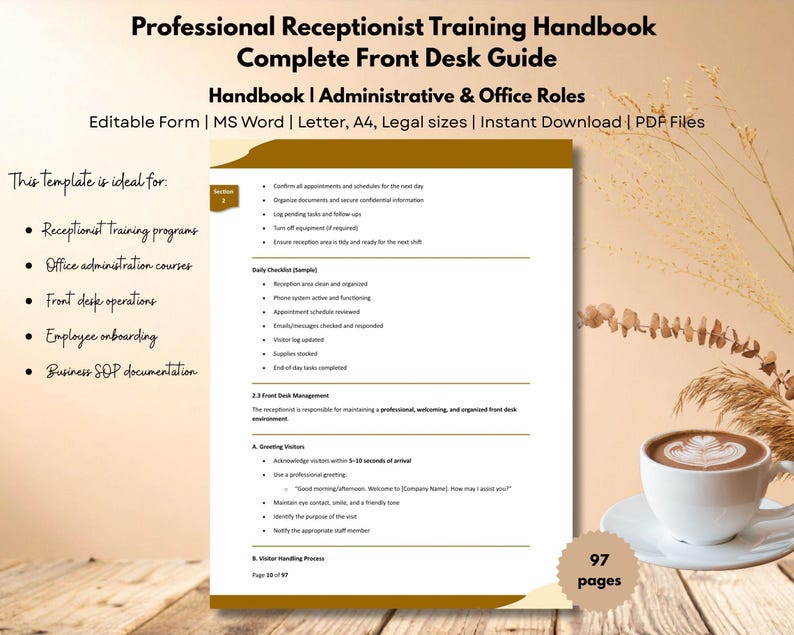 Receptionist Handbook Training Manual | Front Desk SOP | Office ...