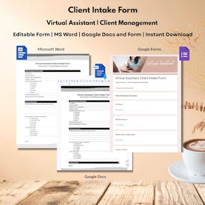 Virtual Assistant Client Intake Form Template, Editable VA Client Onboarding Form, MS Word, Google Form and Docs, Freelancer Questionnaire