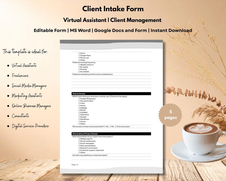 Free Virtual Assistant Intake Template.pdf Virtual Assistant Client Intake Form Template, Editable VA Client ...
