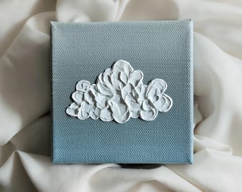 Original Small Abstract Cloud Painting 4x4 Textured Pastel Blue Mini Canvas Dreamy Ethereal Wall Art Soft Minimalist Decor