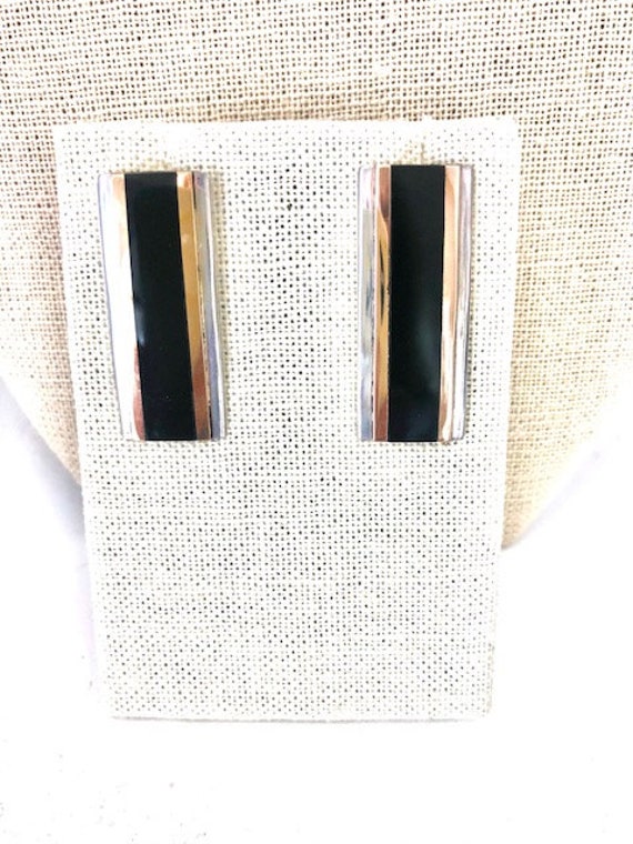 Sterling Silver 14 Karat Gold and Onyx Earrings