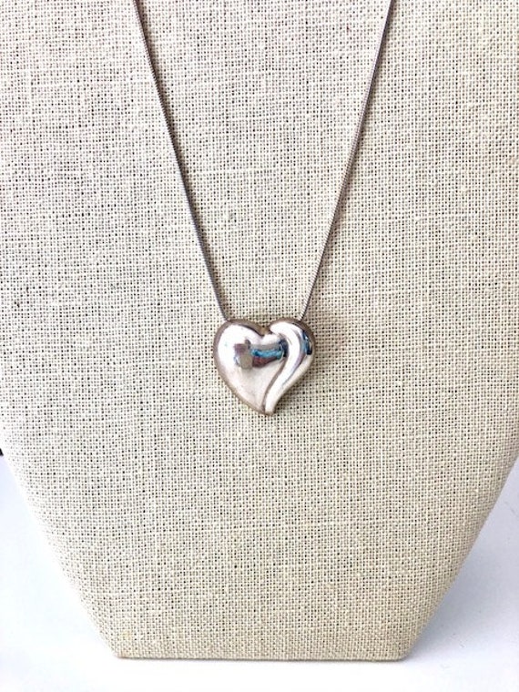 Sterling Silver Puffy Heart Necklace on Sterling … - image 1
