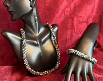Kumihimo Necklace  Bracelet Earrings Set
