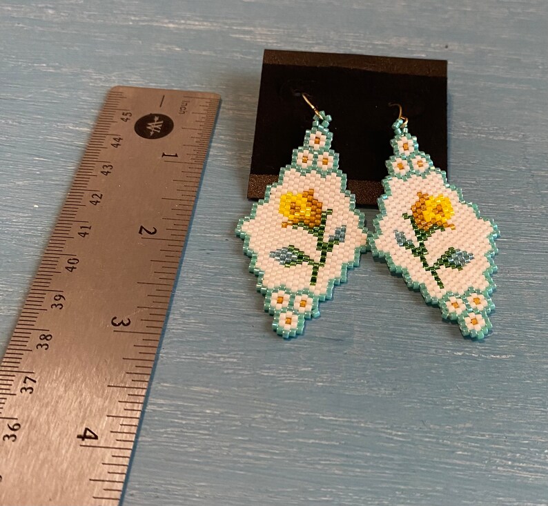 Yellow Flower Beaded Earrings Etsy