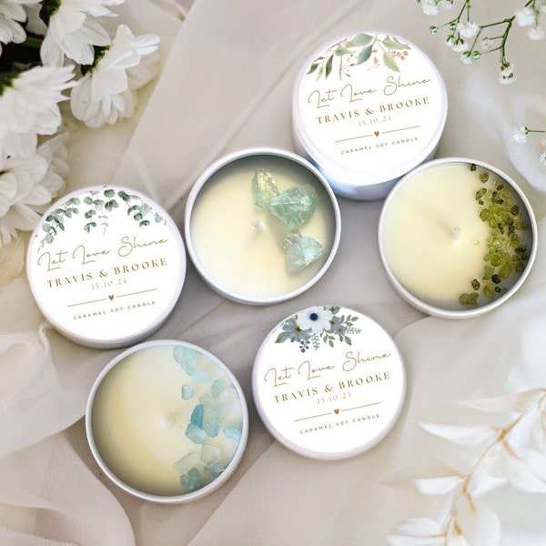 Luxury Candle Wedding Favour / Bridal Shower / Baby Shower | Soy Wax with Flowers & Crystals