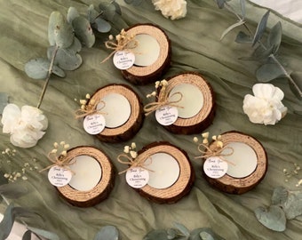 Luxury Candle Wedding Favour | Bridal Shower | Baby Shower | Personalised Wood Round with Tealight
