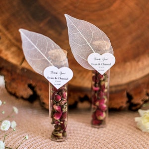 Wedding Tea Favour, Bridal Shower, Baby Shower | Personalised, Loose Leaf, Glass Test Tube with Skeleton Leaf