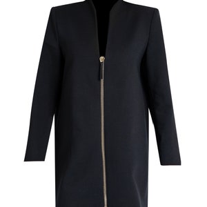 Nina Jacket: Long Blazer Designer Jacket in 100% Natural Wool Fabric Gold Zipper Made in Italy Black Long Blazer Jacket image 2