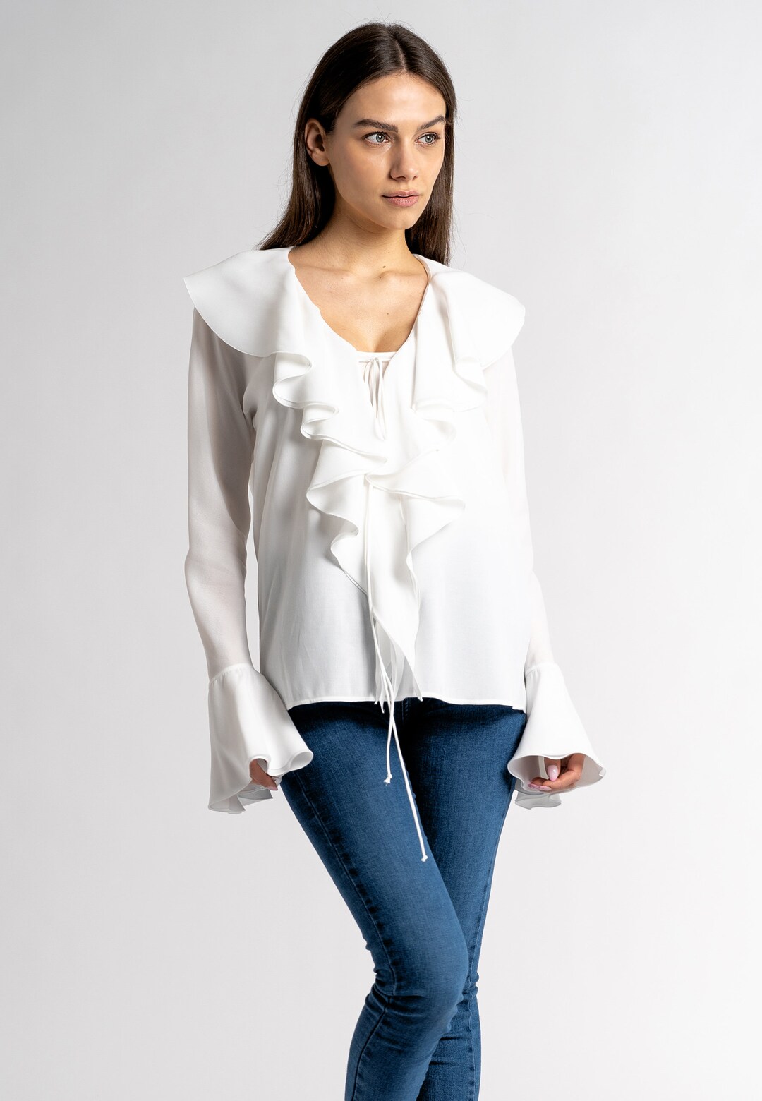 Allegra White Ruffle Blouse Long Sleeve Ruffle Tops buffed Etsy