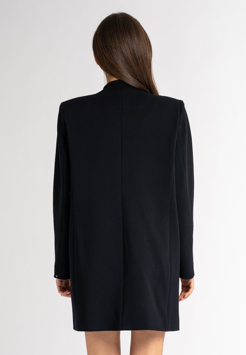 Nina Jacket: Long Blazer Designer Jacket in 100% Natural Wool Fabric Gold Zipper Made in Italy Black Long Blazer Jacket image 4