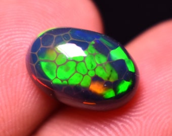 Only At My Shop! Rare Natural Ethiopian Honeycomb Opal Smoked Gemstone, 3 Carat Black Honeycomb Fire Opal Oval Shape For Making Jewelry