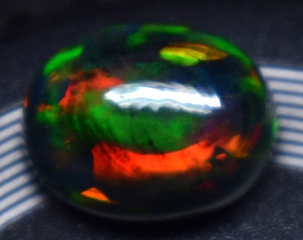 Flashy Fire Black Ethiopian Opal Cabochon Gemstone, Oval Shape Opal Gemstone, Size 12.7X10.2X6.4 MM Smoked Opal