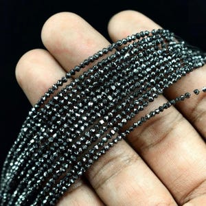 Natural Black Diamond Faceted Rondelle Beads, 2mm - 2.5mm Black Diamond Beads Strand, AAA Diamonds with Certification, Diamond Jeweley