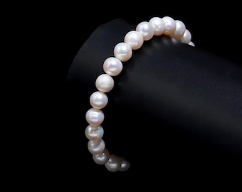 Bracciale di perle d'acqua dolce naturali, pietra preziosa rotonda bianca, stile boho