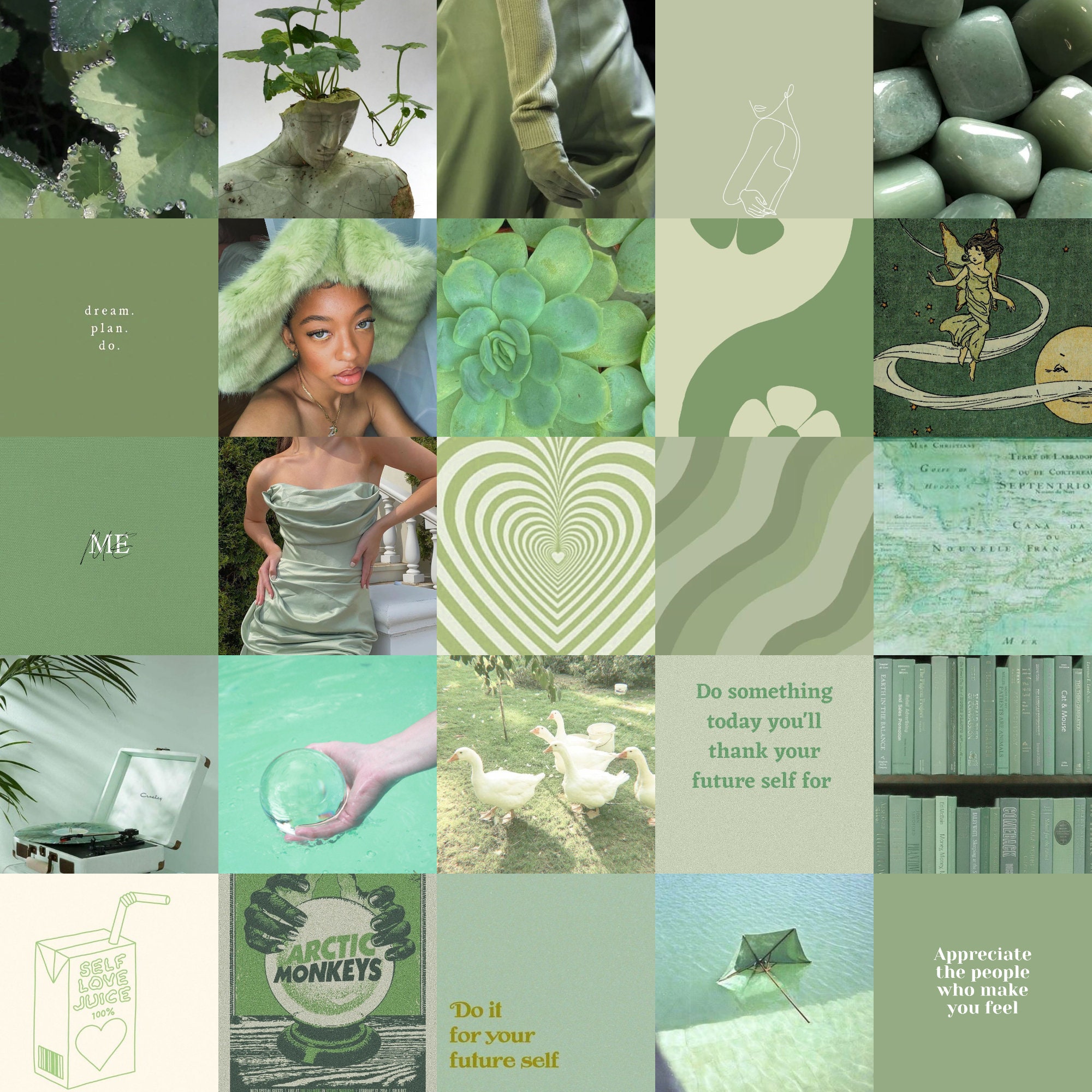 Sage Green Wall Collage Kit, Mint Green Collage Kit, Green Aesthetic ...
