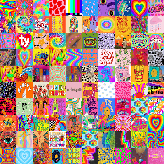 140 PC Indie Wall Collage Kit, Kidcore Wall Collage Kit, Retro Aesthetic  Hippie Room Decor, Digital Wall Decor 