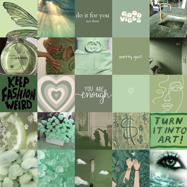 Sage Green Wall Collage Kit Mint Green Collage Kit Green Etsy