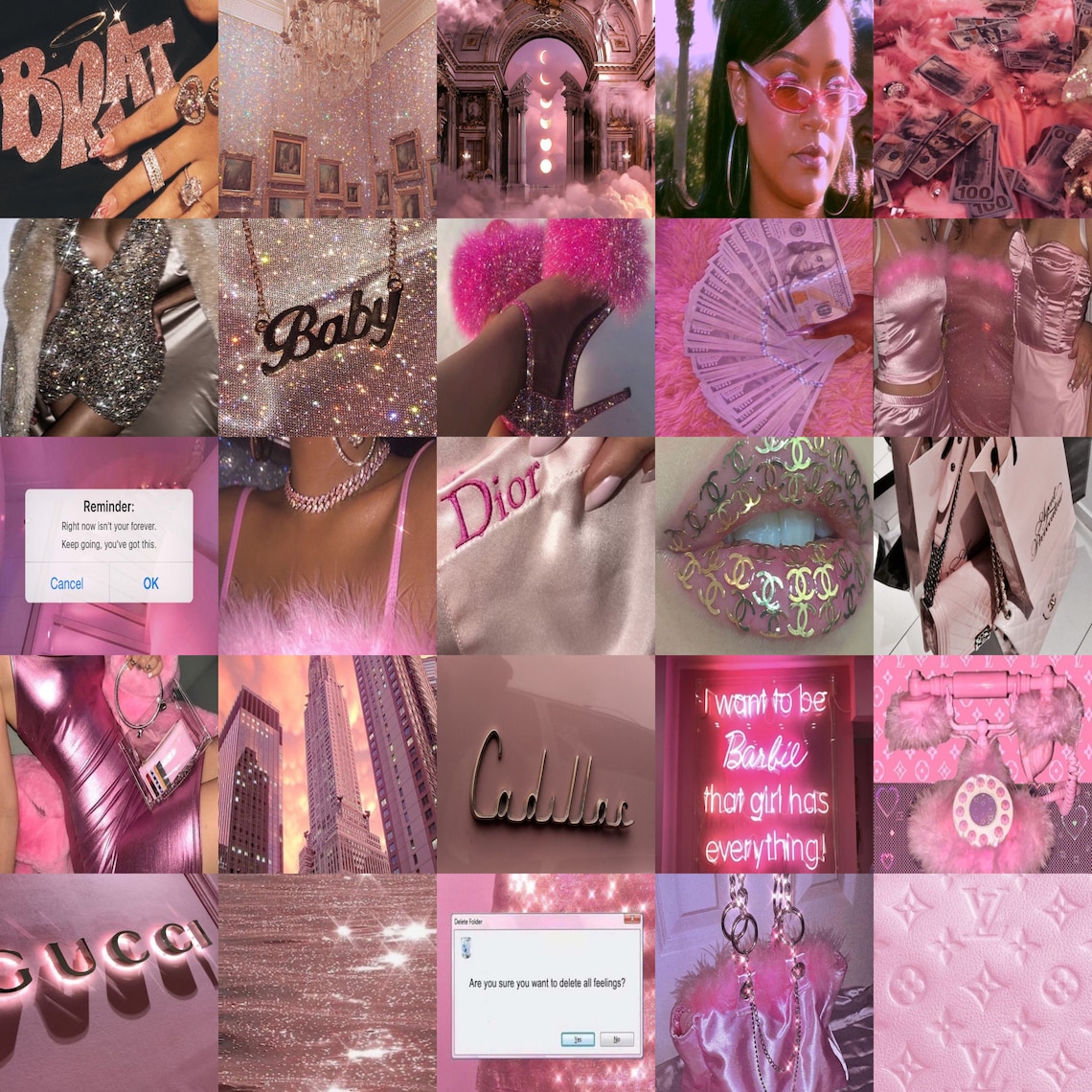 123 PC Y2k Boujee Wall Collage Kit, Baddie Collage Kit, Pink Aesthetic ...