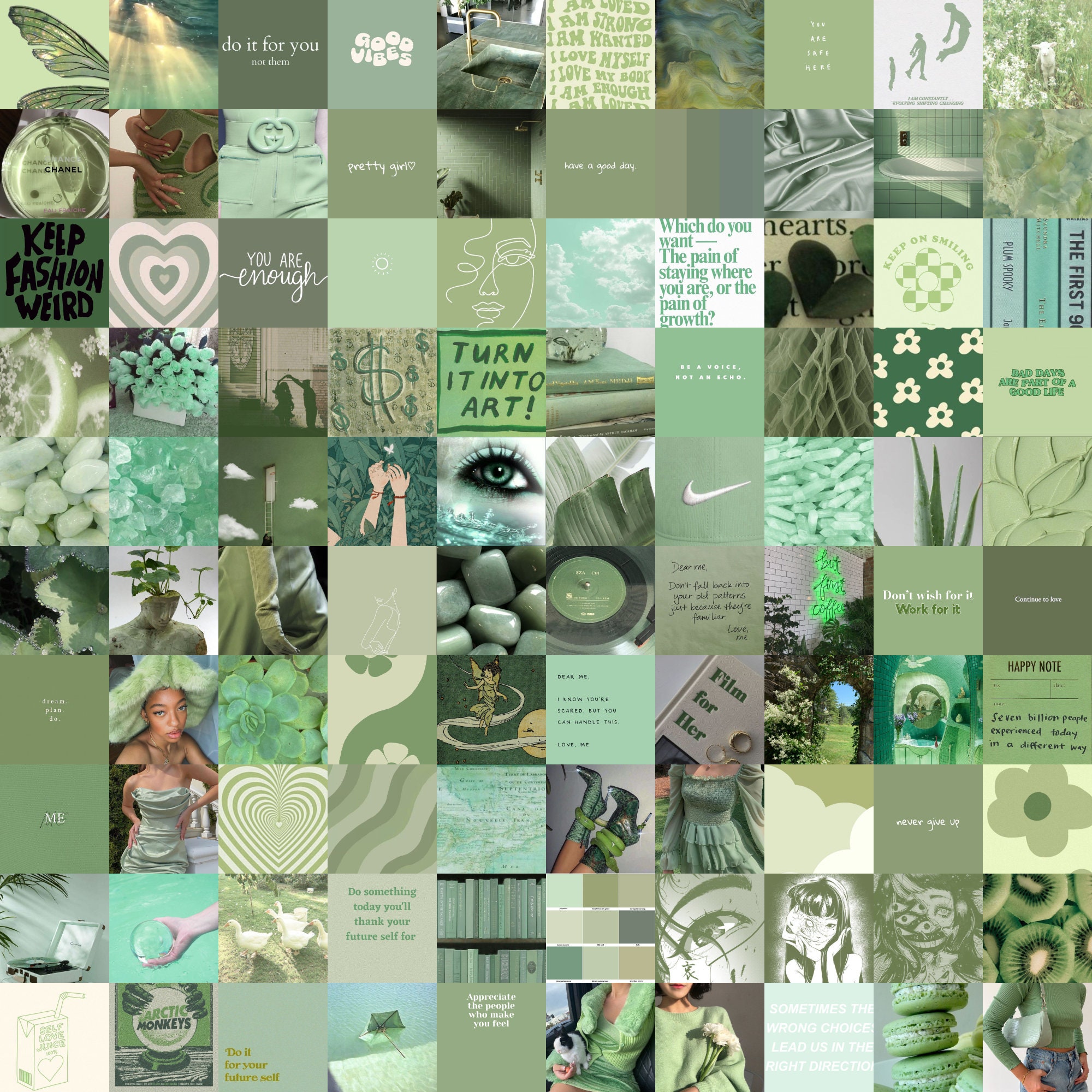 Sage Green Wall Collage Kit, Mint Green Collage Kit, Green Aesthetic ...