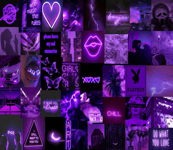 Download Purple Wall Collage Aesthetics Computer Wallpaper