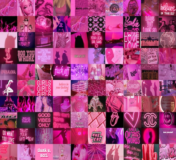 Hot Pink Wal Collage Kit Boujee Baddie Aesthetic Neon Pink 