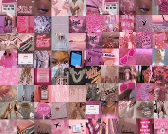 123 PC Y2k Boujee Wall Collage kit, Baddie Collage Kit, Pink Aesthetic Room Decor, Vintage collage, Designer Decor