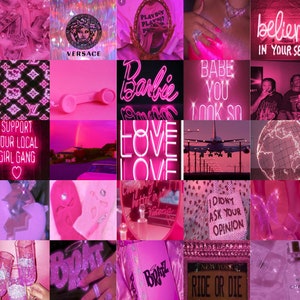 Hot Pink Wal Collage Kit, Boujee Baddie Aesthetic, Neon Pink Wall