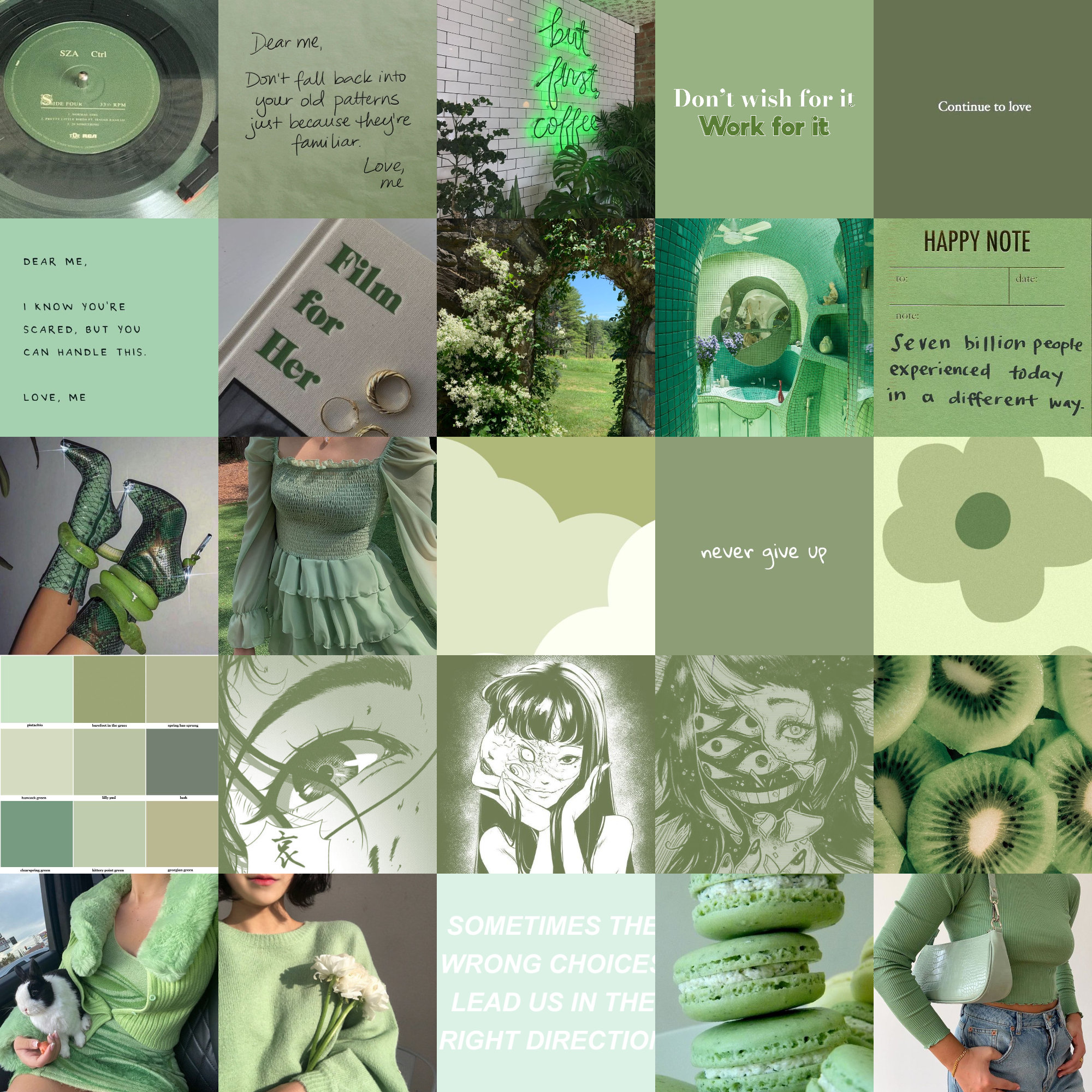 Sage Green Wall Collage Kit, Mint Green Collage Kit, Green Aesthetic ...