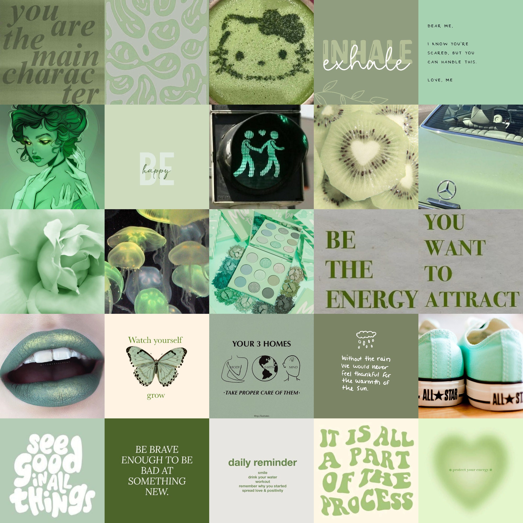Sage Green Wall Collage Kit, Mint Green Collage Kit, Green Aesthetic ...