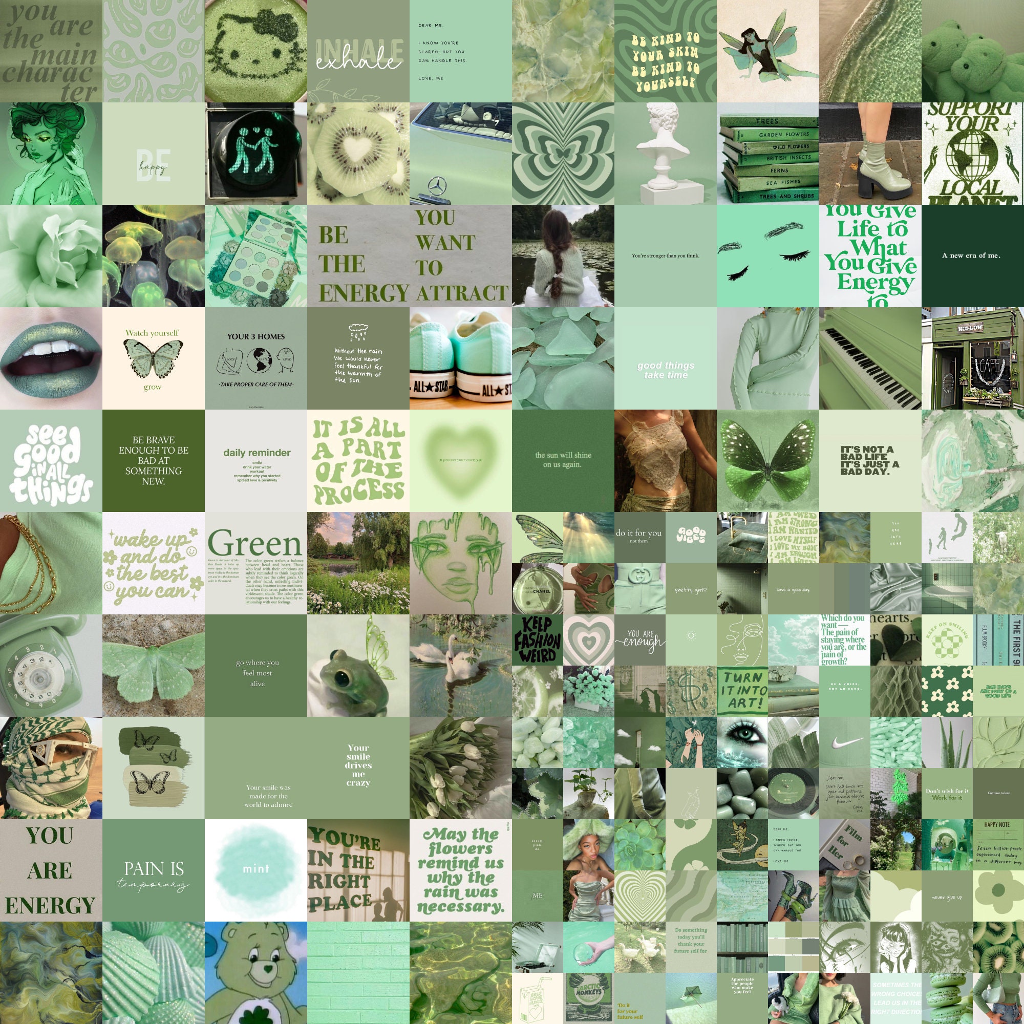 Sage Green Wall Collage Kit, Mint Green Collage Kit, Green Aesthetic