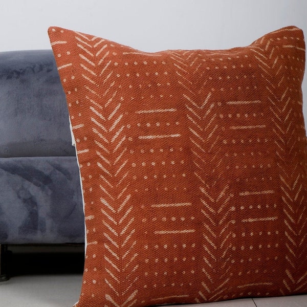 Handloomed Mudcloth Pillow Cover | African 20x20 Inches Handmade Rug Cushion Cover | Hand Block Print Throw Pillow Shams