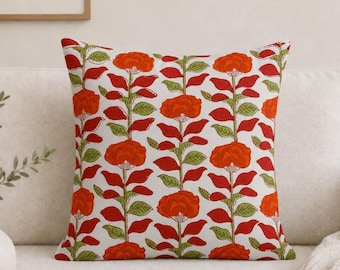 Hand Block Printed Cotton Cushion Cover | Floral Pillow Cases