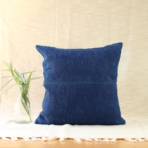 Luxurious Handloom Indigo Pillow Cover | Handmade 18x18 Decorative Cushion | Home Decor Hand Block Print Cover