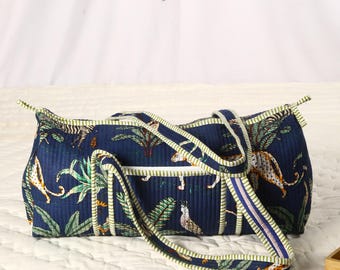 Handmade Quilted Cotton Duffle Bag: Floral Print Travel Bag