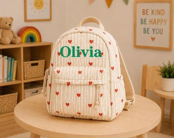 Mochila infantil acolchada de algodón personalizada / Mochila preescolar con nombre bordado