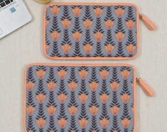 Quilted Cotton Laptop Sleeve With Accessories Pouch : Zippered Laptop Case