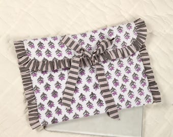 Hand Block Printed Laptop Sleeve: Quilted Cotton Case with Bow