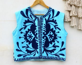 Handmade Suzani Embroidered Vest: Floral Cotton Boho Jacket